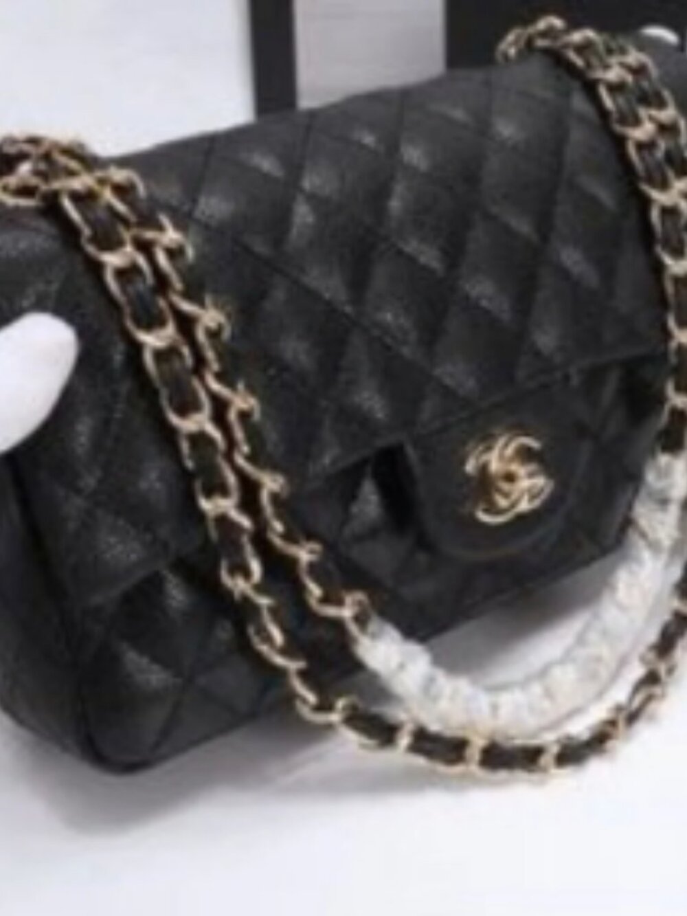 CC, Medium Black quilted Classic Flap Bag Shoulder Bag with Gold Hardware.
